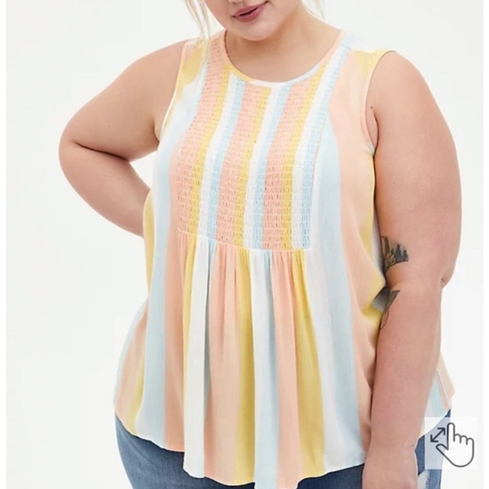 Torrid Multi Pastel Rainbow Striped Gauze Smocked Tank Top Lightweight Breezy 6X
